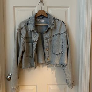 Zara Gray Jean Jacket Cropped Edgy Style